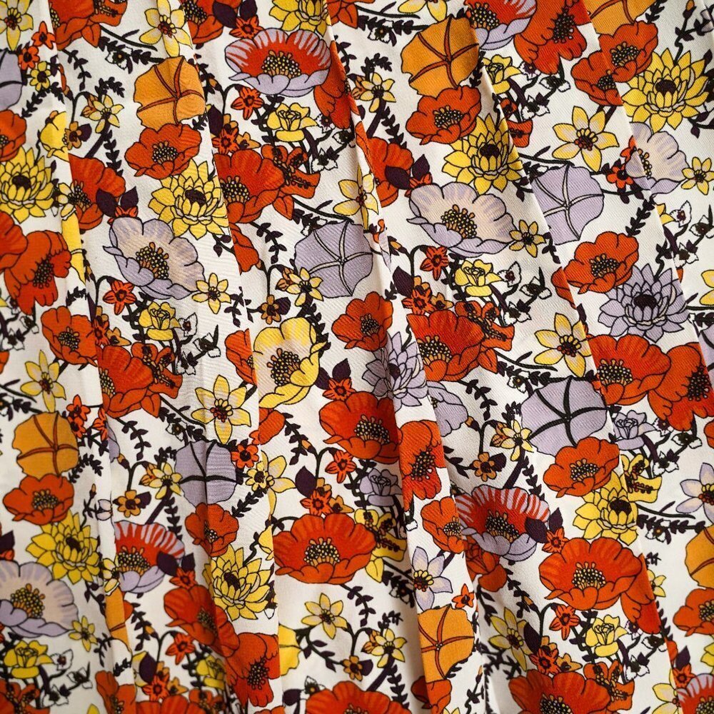 NWT Tory Burch Silk Printed Pleaded Skirt "Ivory Blossom Ditsy" - Picture 2 of 10